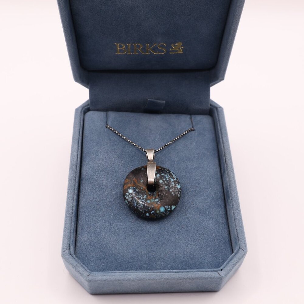 Turquoise Stone Circle Pendant & Silver Necklace